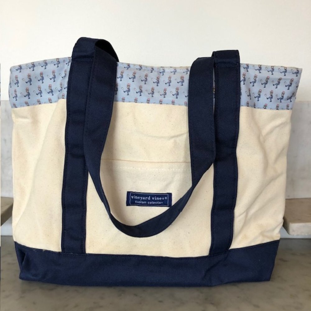 VINEYARD VINES Classic Canvas Uncle Sam Tote Bag Blue & White 17" - Picture 3 of 16